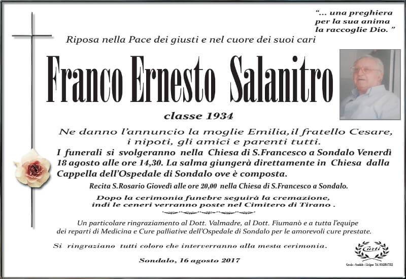 necrologio Salanitro Franco Ernesto