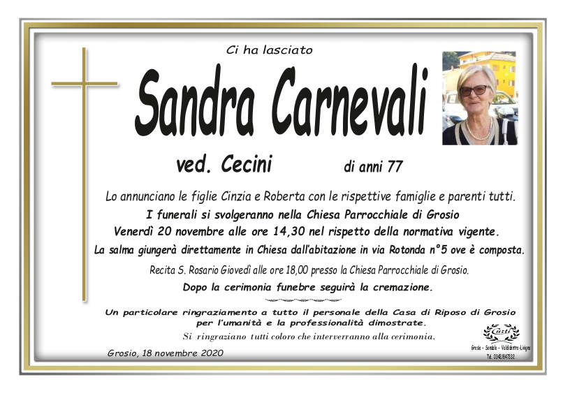 necrologio Carnevali Sandra