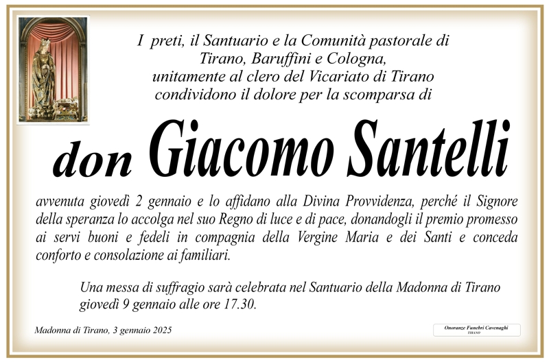 Santuario e Comunità di Tirano per Don Giacomo Santelli