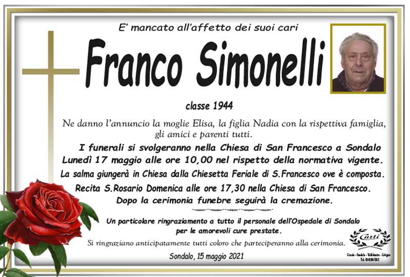 necrologio Simonelli Franco