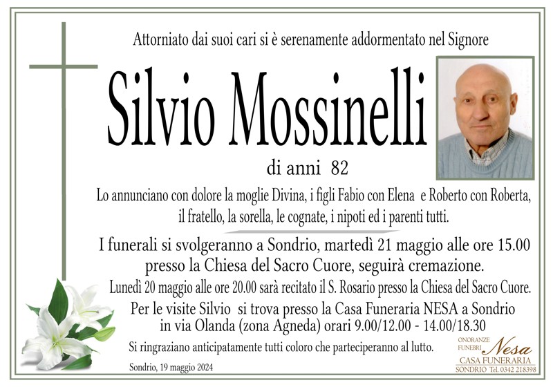 Necrologio Mossinelli Silvio