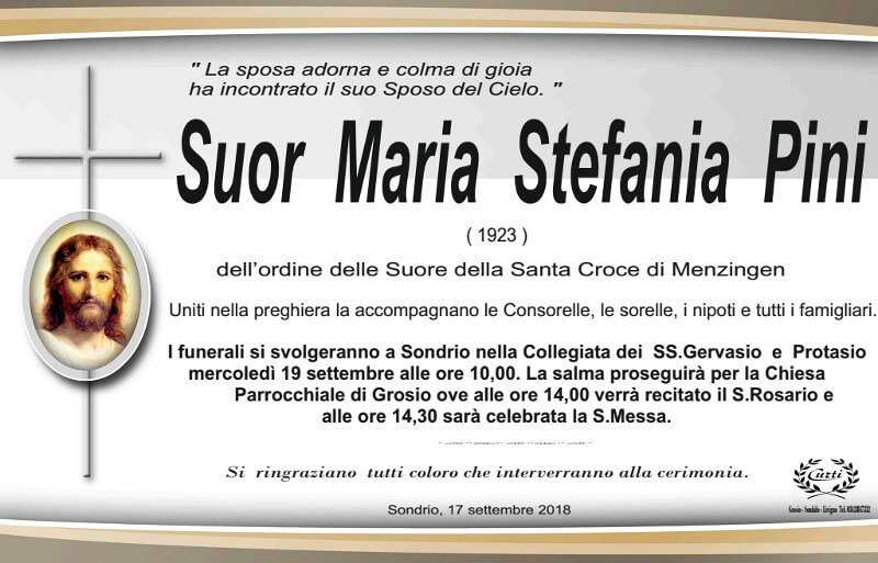 necrologio Suor Maria Stefania Pini