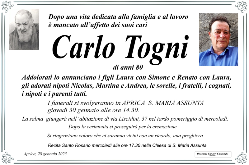 Necrologio Togni Carlo