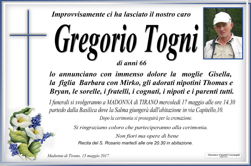 necrologio Togni Gregori
