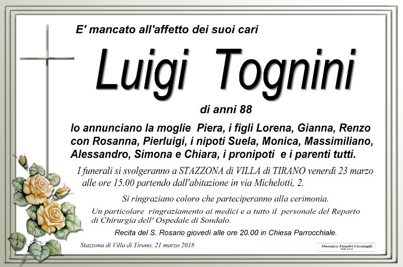 necrologio Tognini Luigi