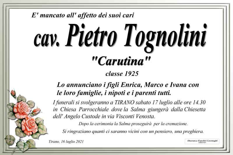 necrologio cav. Pietro Tognolini