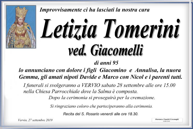 necrologio Tomerini Letizia