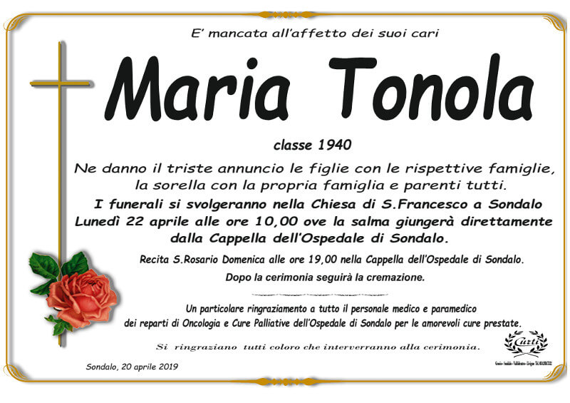 necrologio Tonola Maria