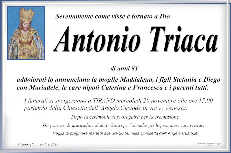 necrologio Triaca Antonio