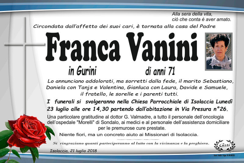 necrologio Vanini Franca
