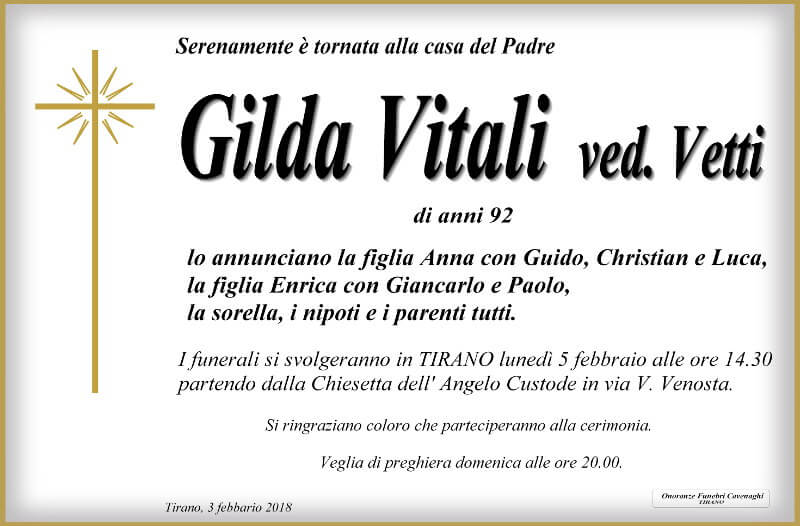 necrologio Vitali Gilda