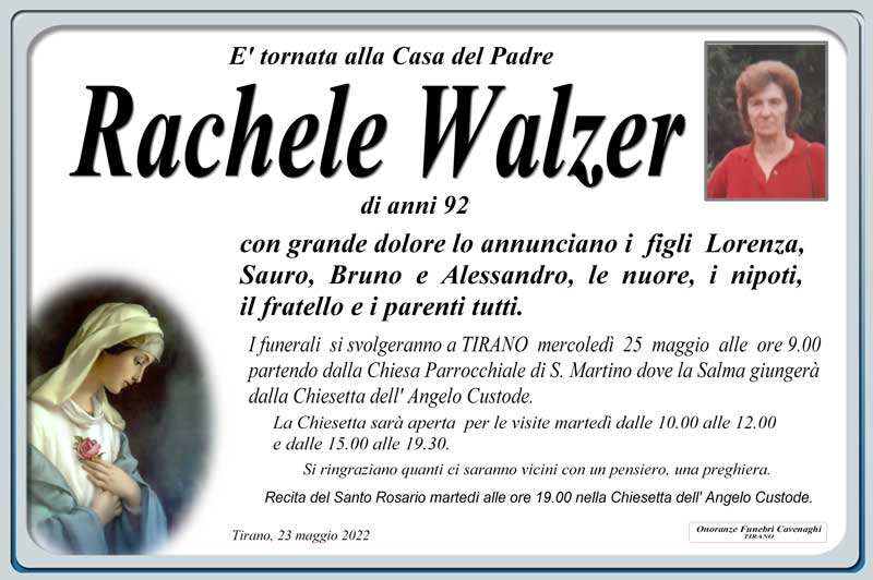 necrologio Walzer Rachele