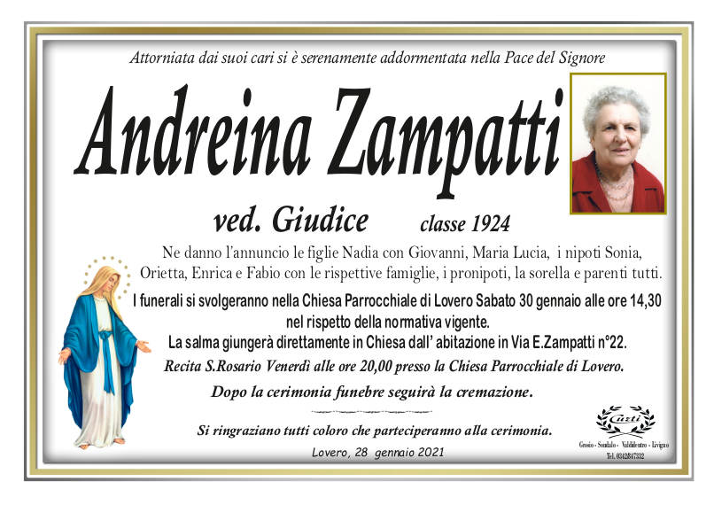 necrologio Zampatti Andreina