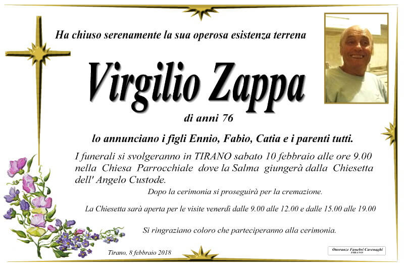 necrologio Zappa Virgilio