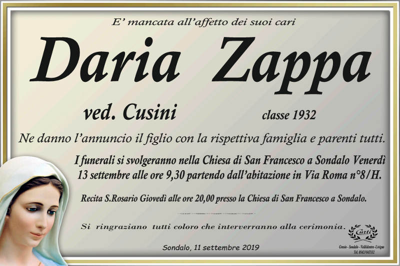 necrologio Zappa Daria